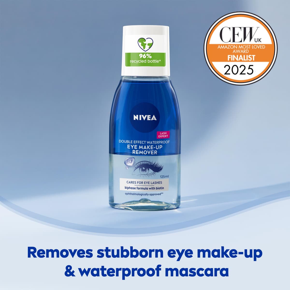 NIVEA Double Effect Waterproof Eye Make-Up Remover (125ml), Daily Use Face Cleanser for Make-Up and Mascara with Cornflower Extract and Biotin — view 2