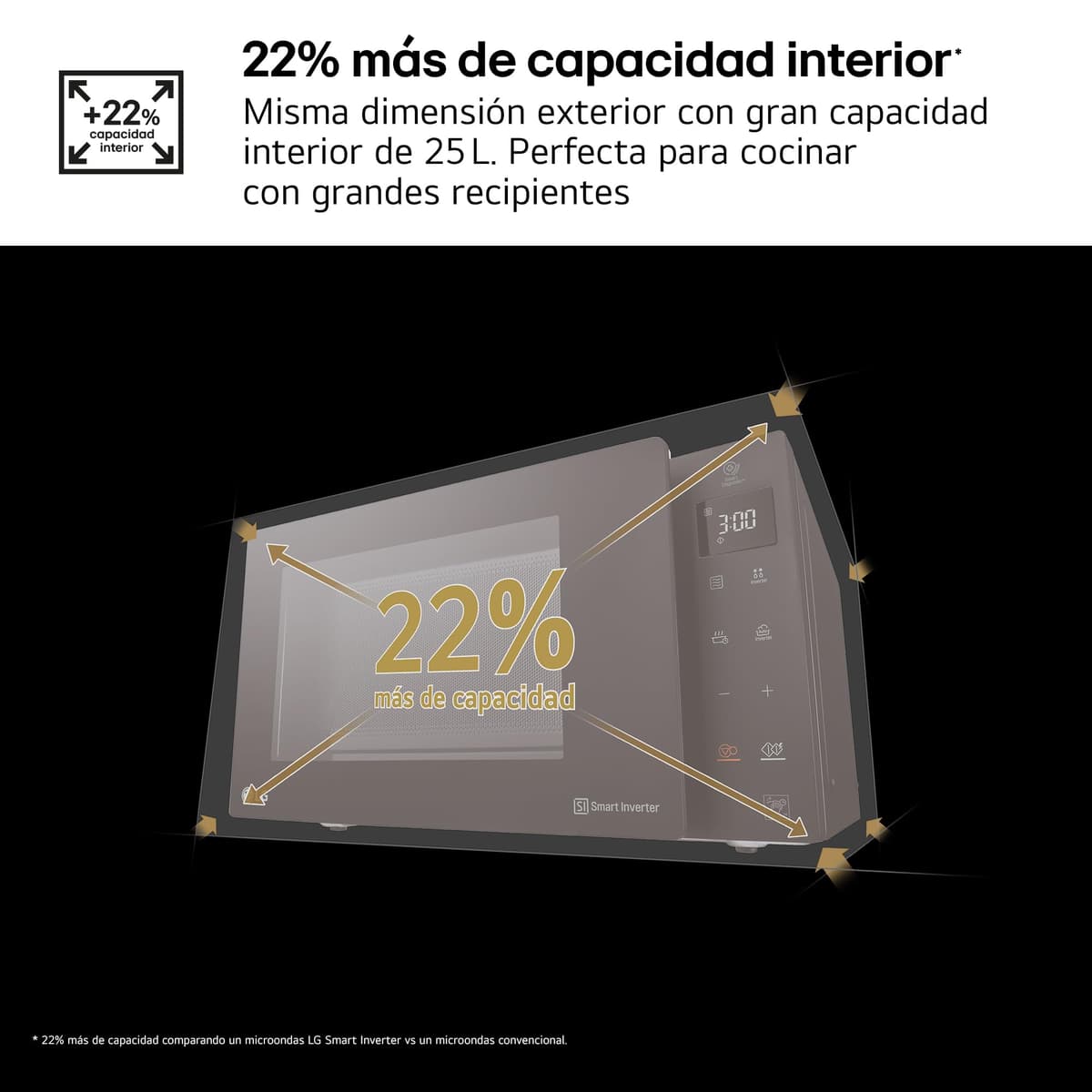 LG MH6535GIS - Microondas con Grill NeoChef, Capacidad 25 L, 1000 W, Smart Inverter, Panel Táctil LED, EasyClean, Cocción Uniforme y Bloqueo Infantil, Negro — view 12