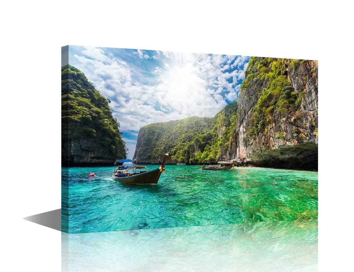 Wall Art for Living Room Beach Canvas Art Wall Decor Blue Sea Sunset Pictures Print on Canvas Natural Landscape Painting Seascape Artwork Stretched Framed Ready to Hang 12x18inch — view 42