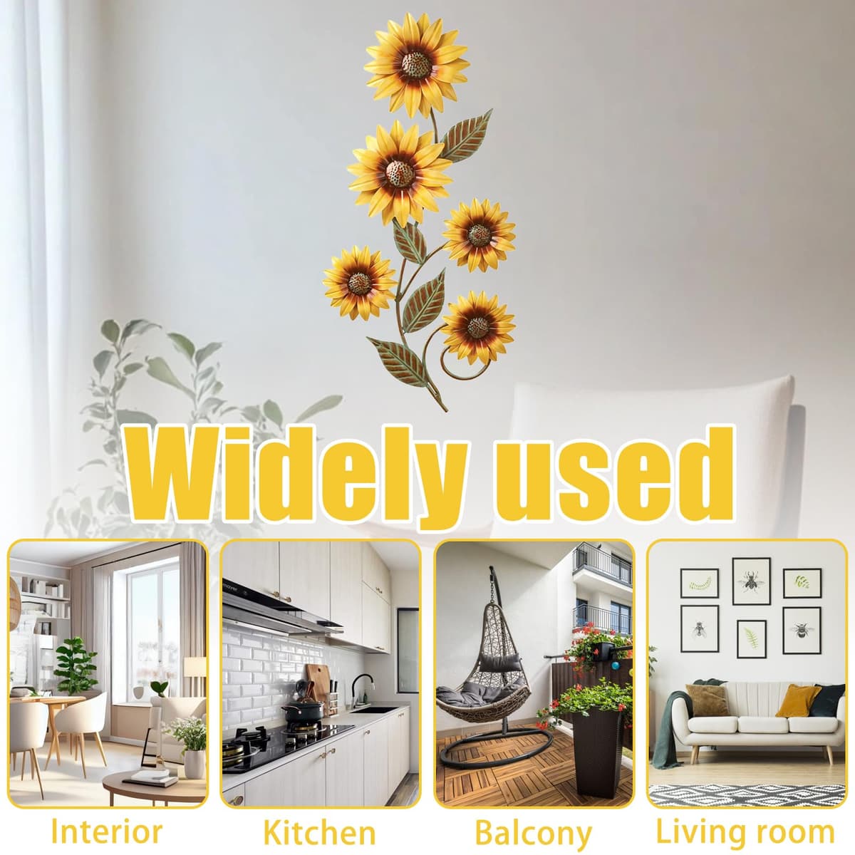 Plipdhy Metal Sunflower Wall Decorations,Garden Wall Art Outdoor Indoors,Metal Flowers Wall Hanging Ornament for Porch,Patio,Kitchen,Living Room,Farmhouse,Balcony — view 3