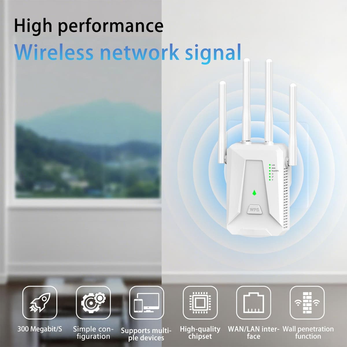 2026 WiFi Booster Range Extender, WiFi Extender, 4 Antennas Ethernet Port, 50 Devices WiFi Booster Extender, Covers Up to 5000 Sq.ft, Quick Setup, Works with Any WiFi Router, UK Plug (White) — view 2