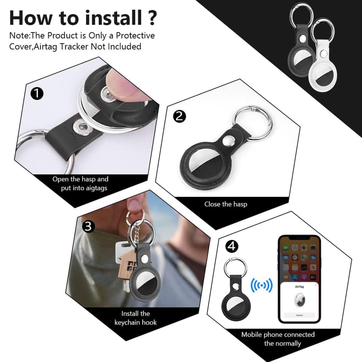 Ainiv Llavero para AirTag, 2 Pieza Llaveros para AirTag Funda Protectora, PU Localizador Portátil Antipérdida, Protectora de Cuero Funda Bluetooth Tracker Mascotas y Mochilas — view 4