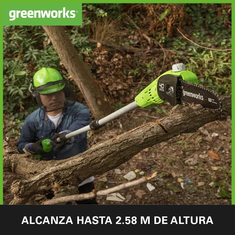Greenworks 40V 2.6m Podadora de Pértiga, Sierras Telescópicas Eléctrica, Barra de 8 Pulgada (20 cm), Velocidad de Cadena 8 m/s, Autoengrasado, Batería 40V 2Ah y Cargador, Garantía de 3 Años,G40PSFK2 — view 3