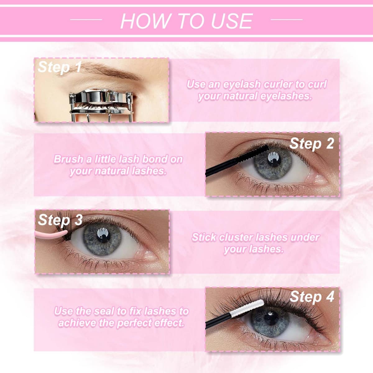 FADLASH 280pcs Extensiones Pestañas Postizas Individuales 40D Cluster Lashes 0.07mm Rizo D Mix 8-16mm Volumen Ruso Pestañas Racimo — view 7