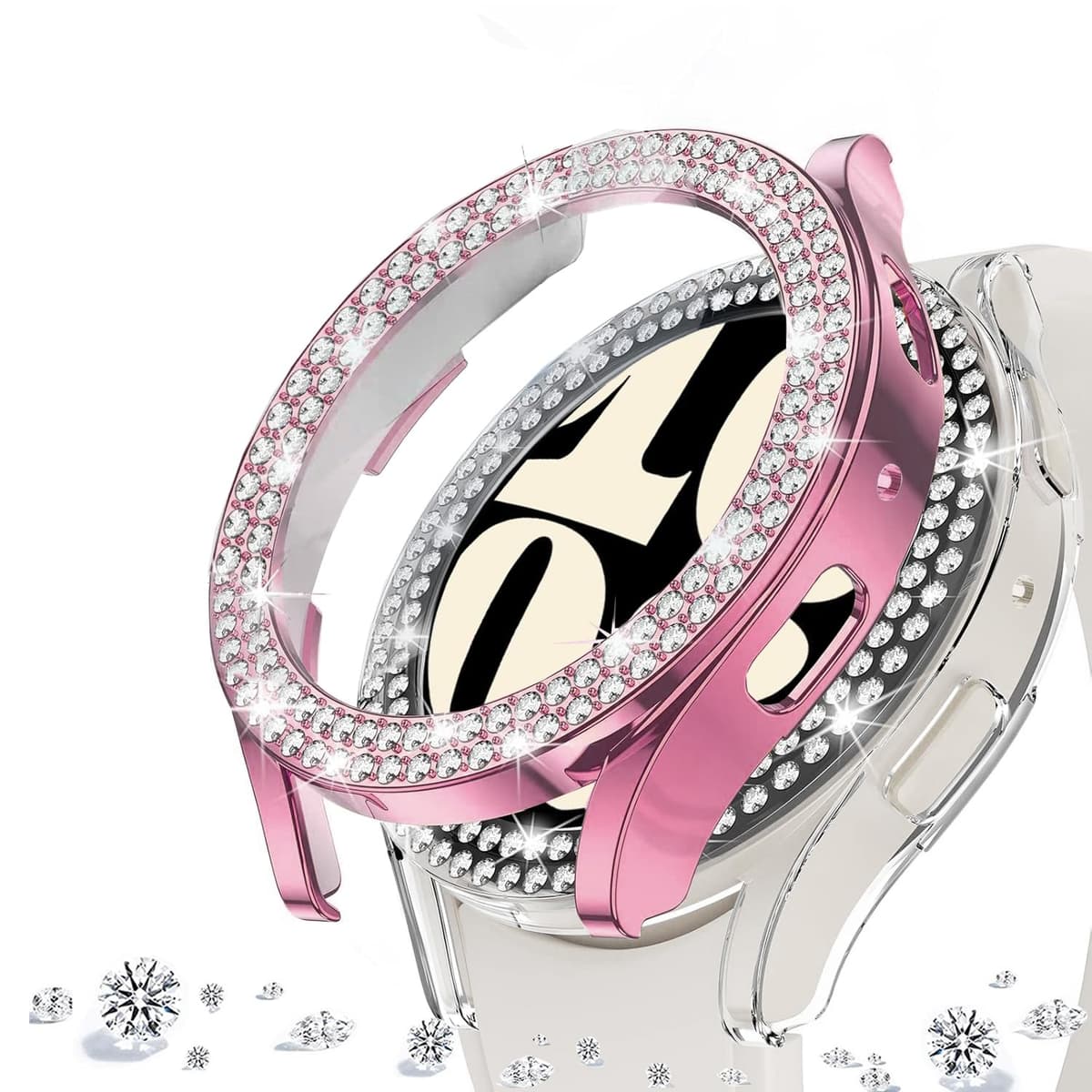 DEALELE [2-PACK] Case Compatible with Samsung Galaxy Watch FE / 5/4 40mm, Bling Double-row Diamond PC Protective Case Protector Cover, 40mm, Rose gold + Transparent — view 72