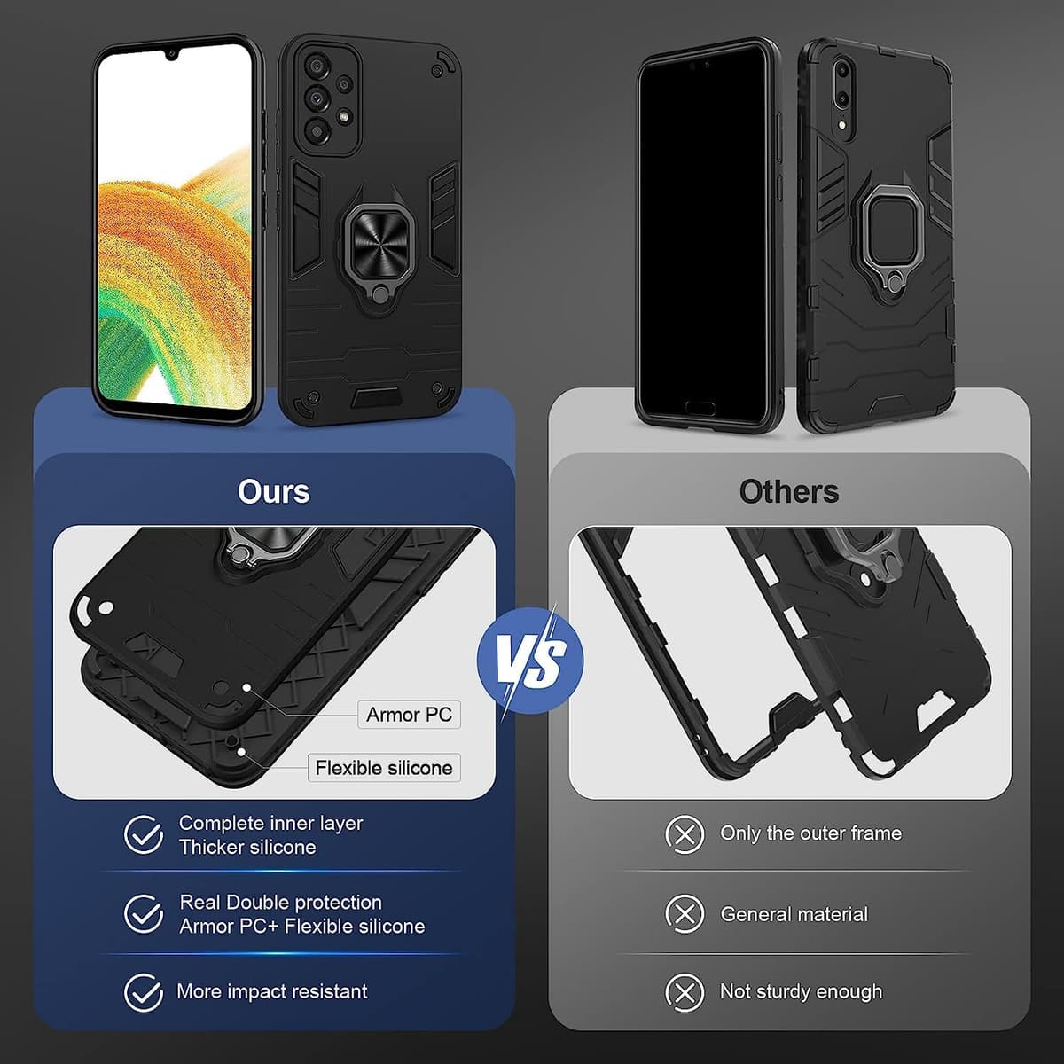 Funda para CMF Phone 2 Pro, Carcasa Antigolpes con Soporte anular metálico, Case Protectora de Grado Militar, Negro — view 1515