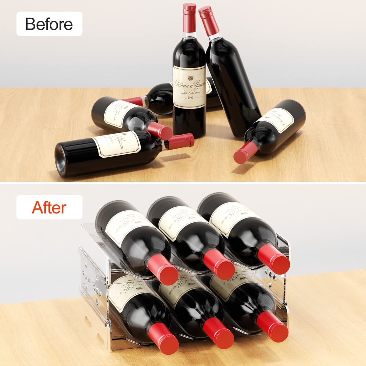 Relota Juego de 2 Piezas Botellero Apilable, Botellero Cocina, Wine Rack Standing, Vino Apilable, Botelleros para hasta 6 Botellas, Adecuado para Armarios, Frigoríficos, Salones — view 5