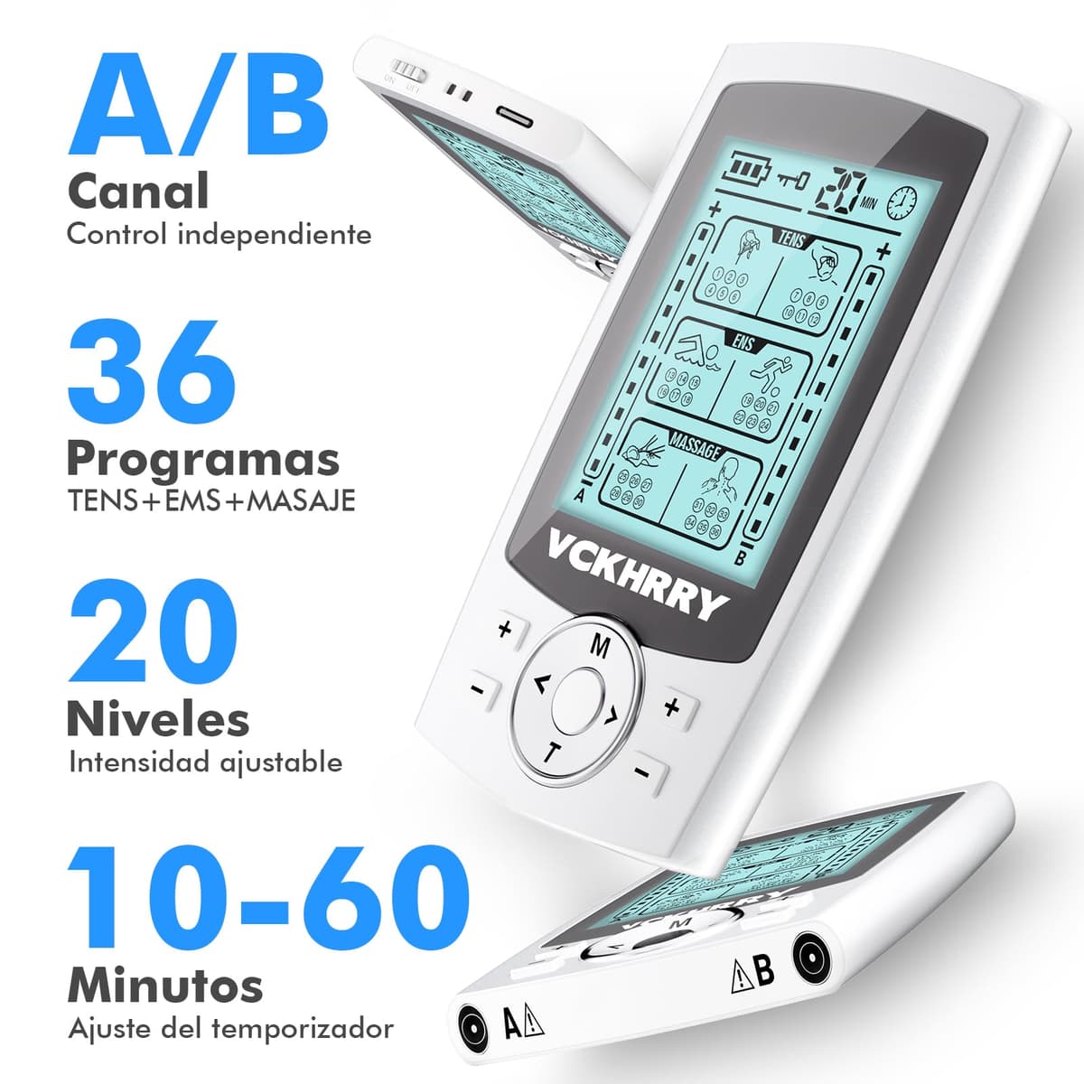 Electroestimulador Muscular 3 en 1 TENS EMS Masaje Electrodos con 36 Programas 2 Canales 10 Electrodos TENS 20 Niveles de Intensidad para Muscular Relajación — view 4
