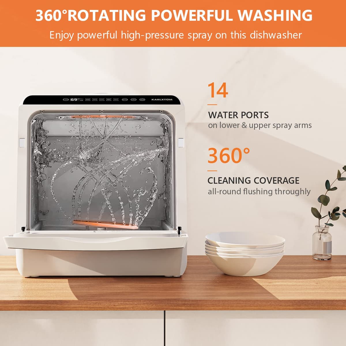 Karlxtom Table Top Dishwasher 6 Programs Mini Dishwasher with Touch Control, Auto-drying, Baby Care & Fruit Wash, Perfect for Small Families, Couples — view 6