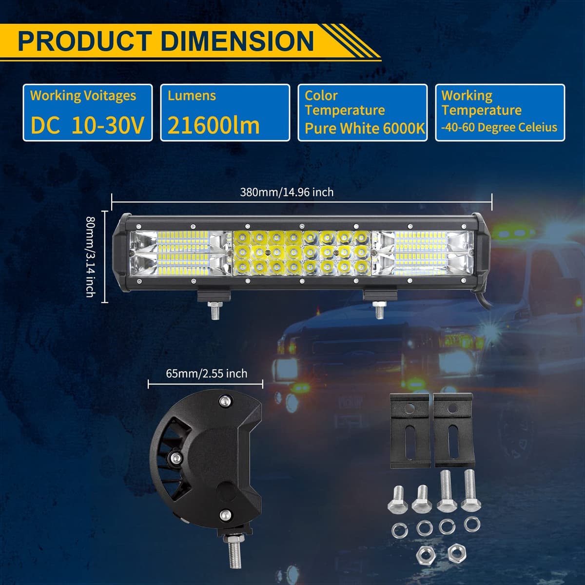 Willpower 15 Inch 216W Led Light Bar Spot Flood Combo Beam Led Bar 12V 24V Fog Work Lamps Driving Lights for 4x4 Offroad Truck Tractor Boat Car ATV UTV SUV