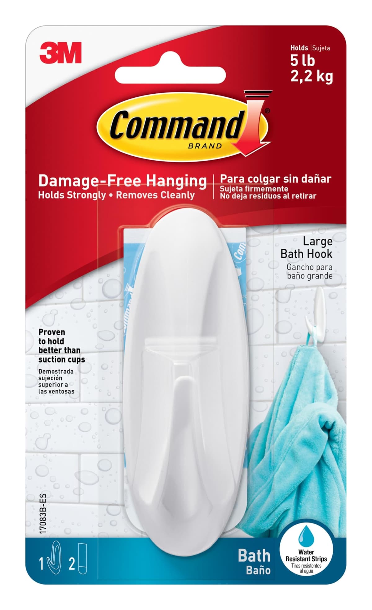 Command Bath Designer Hooks, White, Water Resistant - 2 Medium Hooks and 4 Adhesive Strips - Hang Towels, Robes and Other Bathroom Accessories - Ideal to Avoid Drilling Through Tiles — view 11