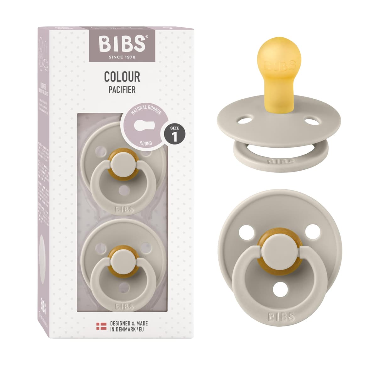 BIBS Colour Soother 2-Pack, BPA Free Dummy Pacifier, Round Nipple. Natural Rubber Latex, Size 2 (6-18 Months), Sky Blue/Steel Blue — view 88