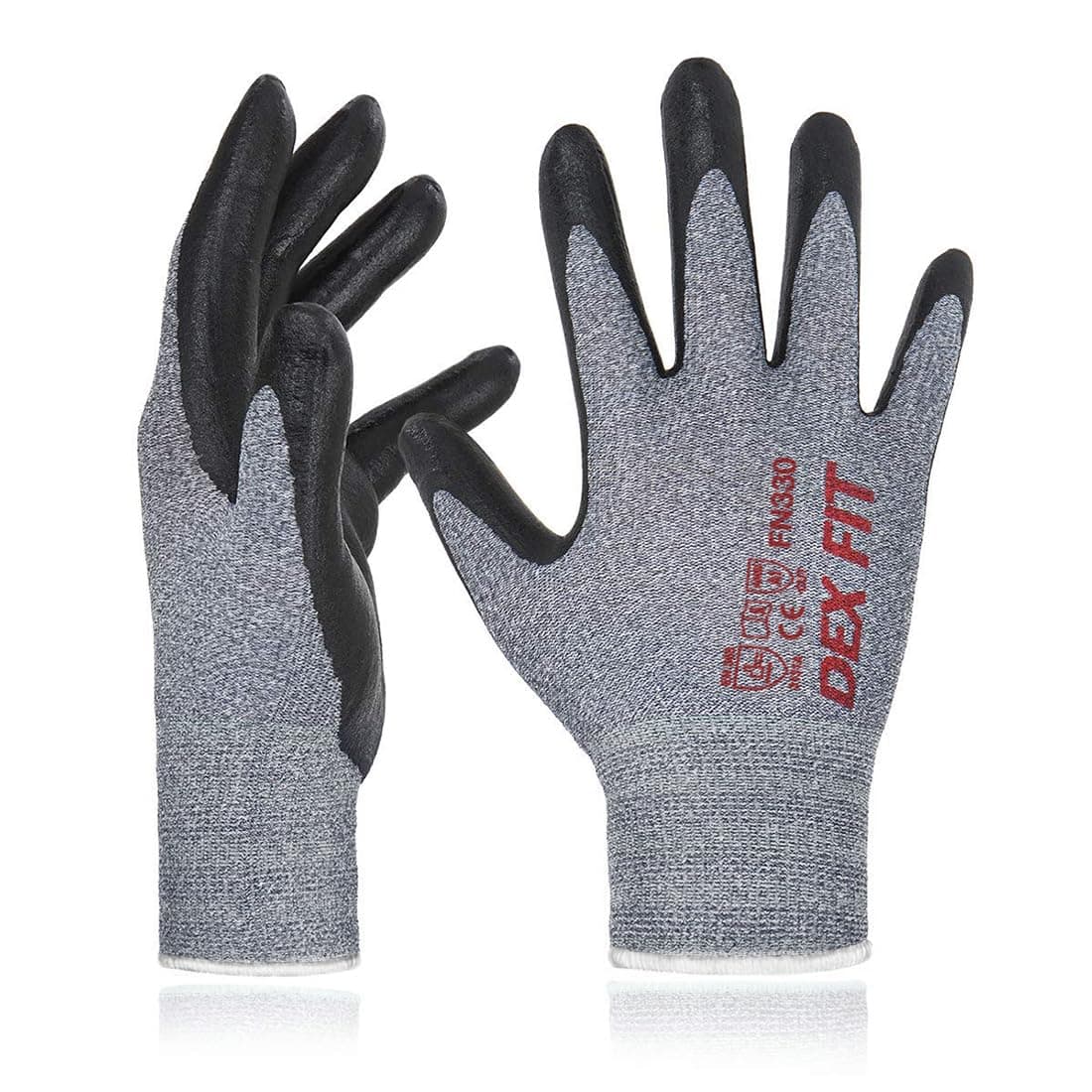 DEX FIT Guantes de Trabajo FN330, Ajuste Cómodo Elástico 3D, Buen Agarre, Recubrimiento de Espuma Duradero de Nitrilo, Táctil, Fino y Ligero, Lavable en la Lavadora