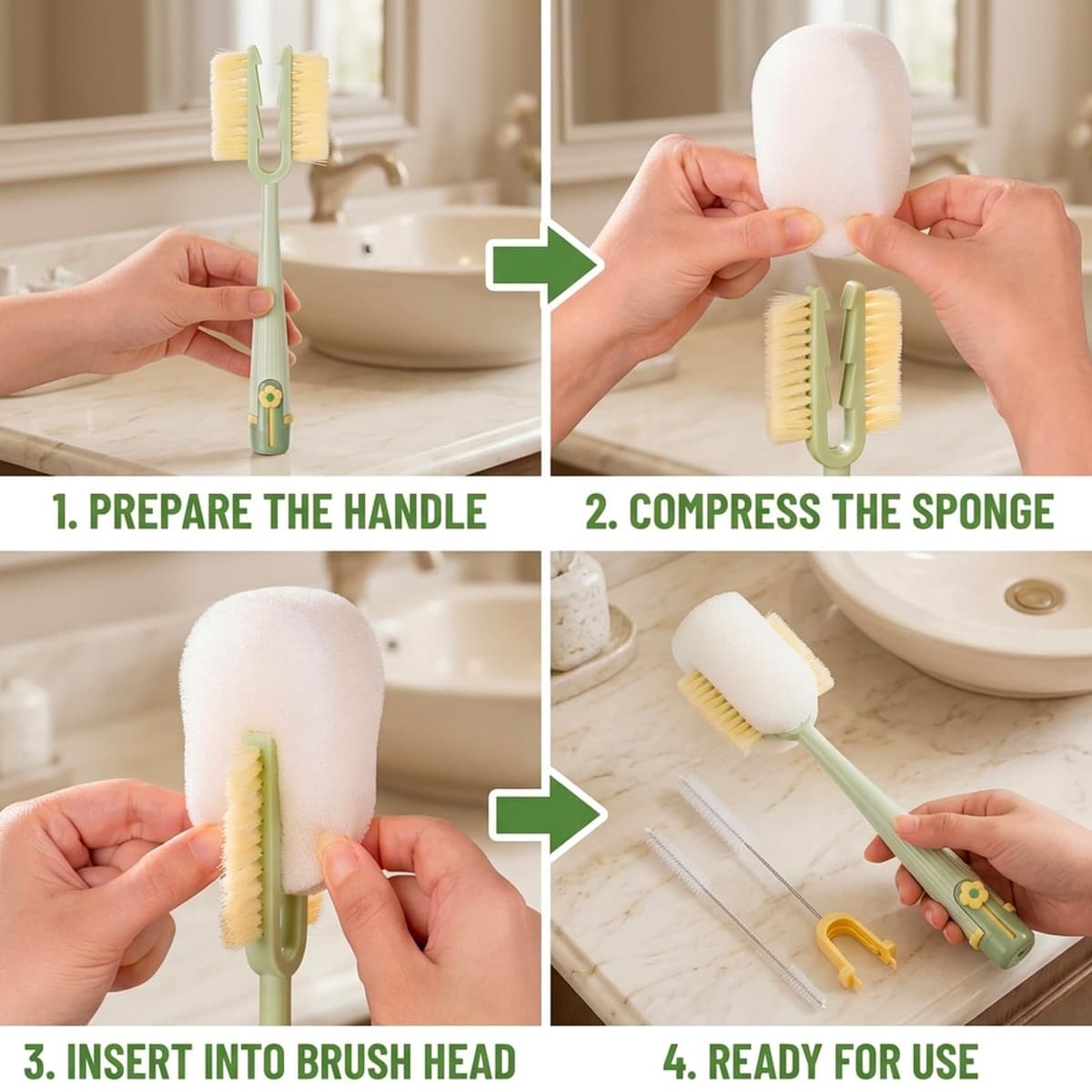 Bottle Cleaner Brush, Multi Functional Cleaning Brush with 5 in 1 Design, Ideal for Bottle and Straw Cleaning, Green Colour — view 4