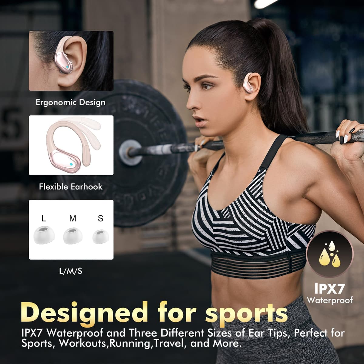 Wireless Earbuds, for Workout/Running Rose Gold — view 5
