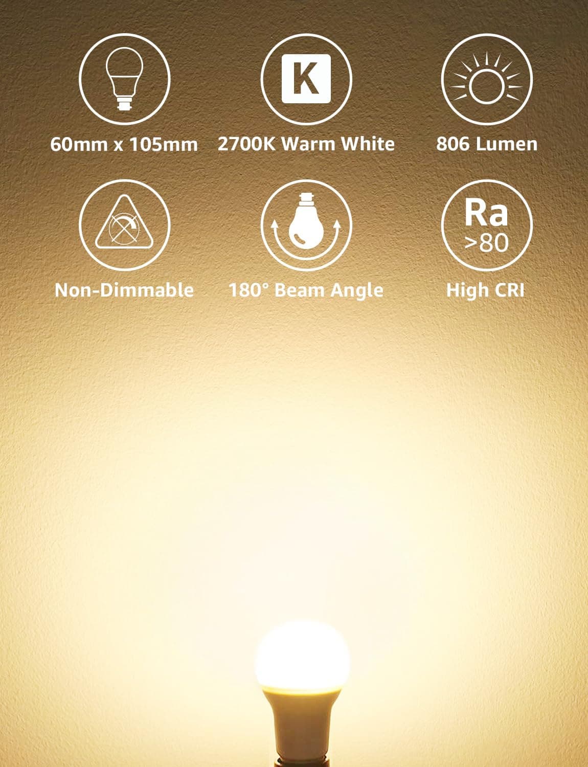Lepro Bayonet Light Bulb, 60W Equivalent, Warm White 2700K, 8.5W 806lm B22 LED Bulb, BC A60 GLS Energy Saving Lightbulbs, Non-dimmable, Pack of 6 — view 2