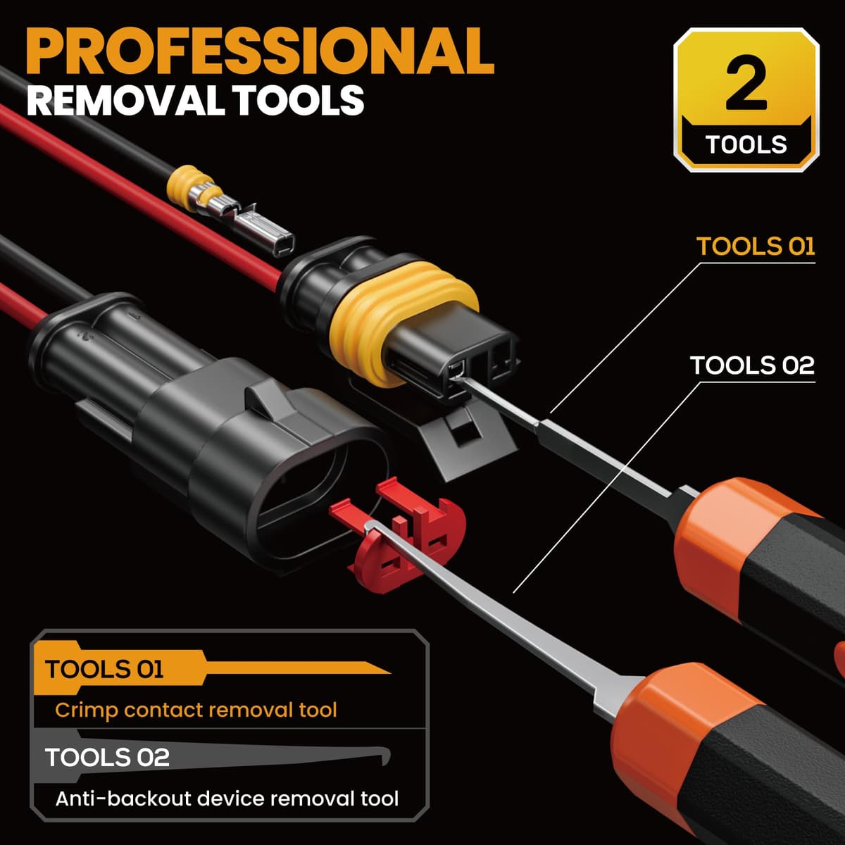 SOMELINE Waterproof Automotive Electrical Connector Crimping Tool Kit, 1/2/3/4/5/6 Pin Wire Connectors, with 0.34–2.5mm² Ratchet Crimping Pliers & Terminal Removal Tool – for Car, Motorcycle, Marine — view 5