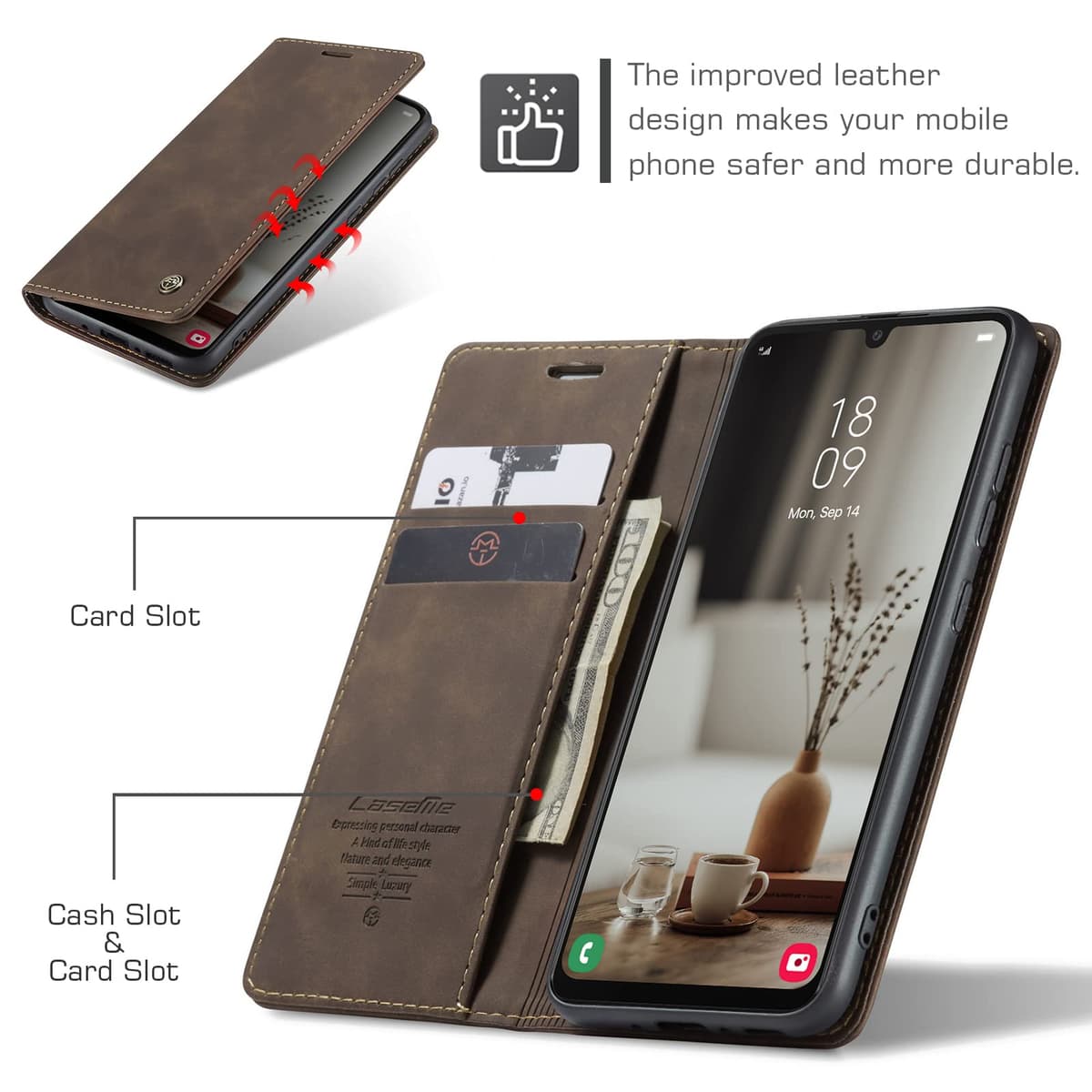 for Samsung Galaxy A34 5G Case, Flip Wallet Leather Case with Card Holder Magnetic Closure Shockproof Kickstand Protective Phone Cases Cover for Galaxy A34 6.6 Inch,Coffee — view 2