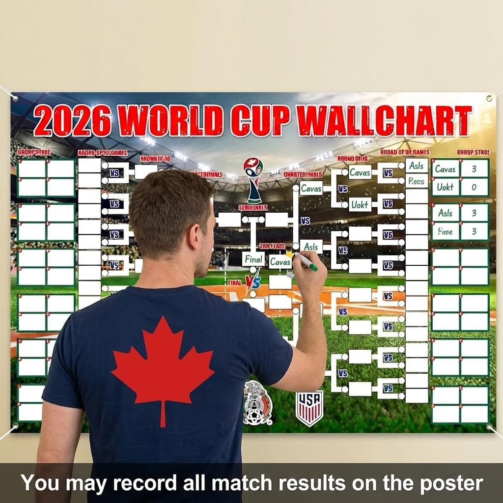World Cup Football 2026 Wall Chart Banner,95x75cm Large Football Tournament Schedule Poster,2026 Football Posters for Home,Pub &Office,World Cup FootballDecorations,Crazy Soccer Fan Great Gifts — view 3