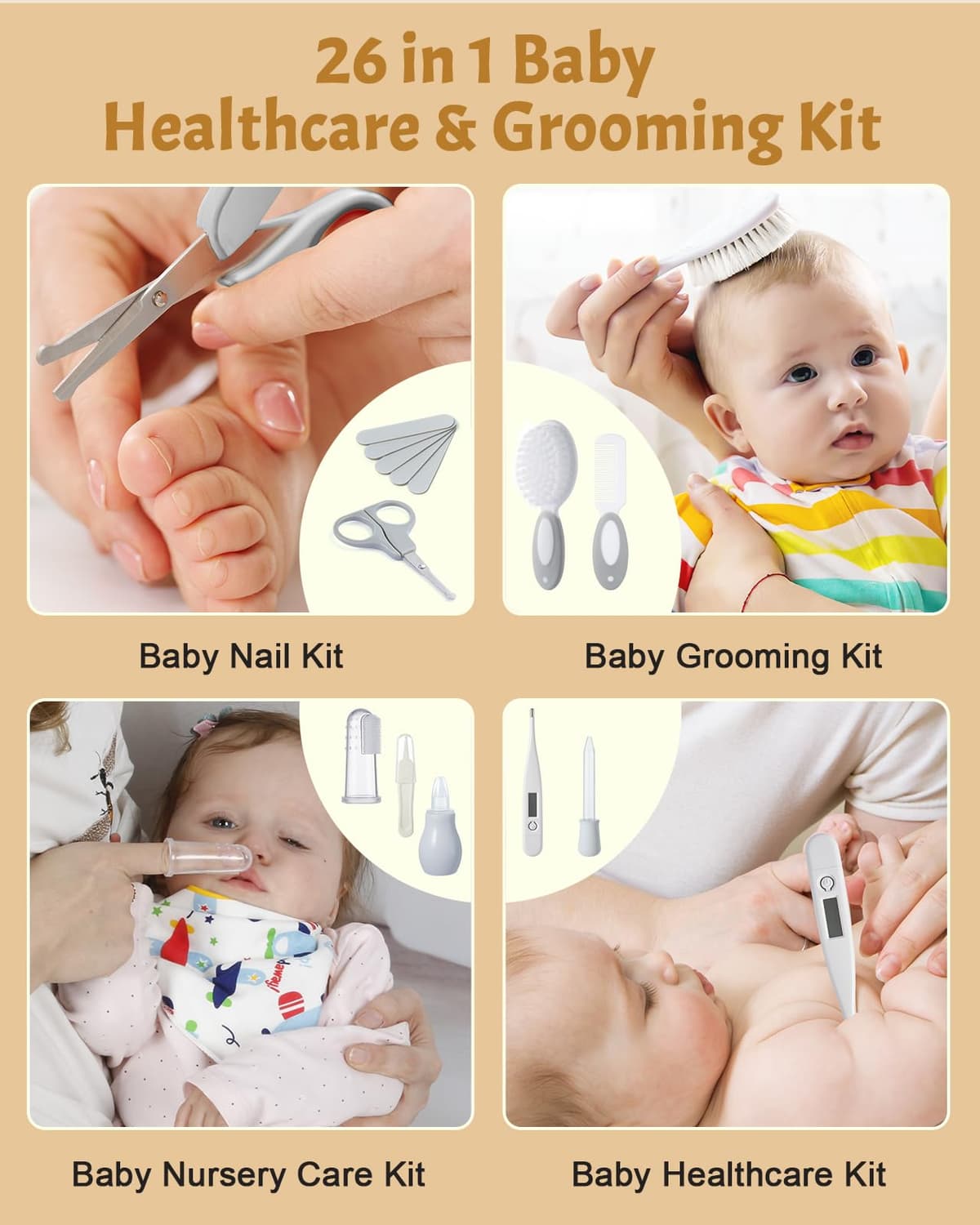 Lictin Set para Cuidado del Bebé-26 en 1 recargable cortaúñas eléctrico para bebé set, Lima de uñas para bebés con iluminación automática, Portátil Kit de Aseo para Bebés, ¡gran idea de regalo — view 8