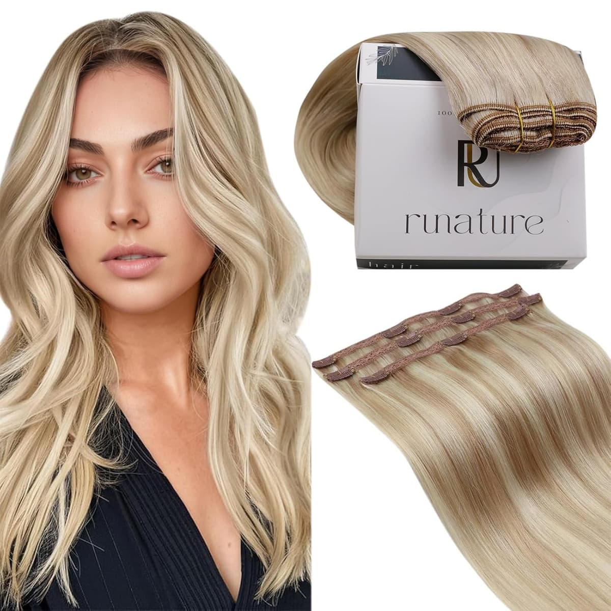 RUNATURE Blonde Clip in Hair Extensions Real Human Hair 12 Inch Human Hair Extensions Clip in Blonde Hair Extension Straight Remy Clip in Ectensions 50 Gram 3PCS #18AP60
