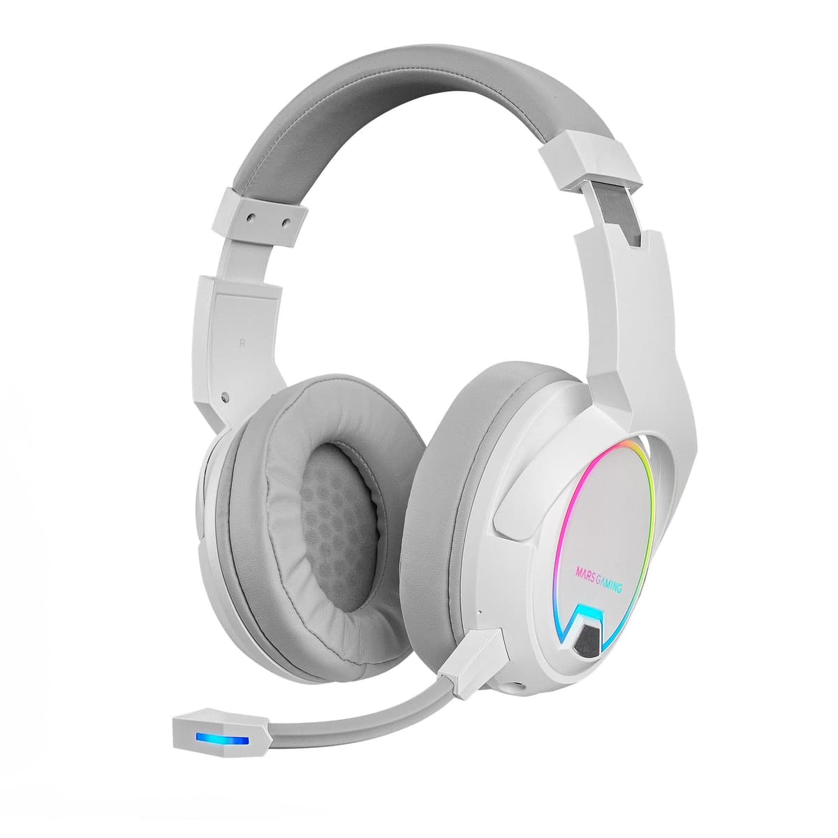 Mars Gaming MHW-100 Blanco, Auriculares Inalámbricos ARGB Flow, Micrófono ENC Extraíble, Ultraligeros, Cancelación de Ruido Activa ENC + Pasiva, Compatibilidad Universal