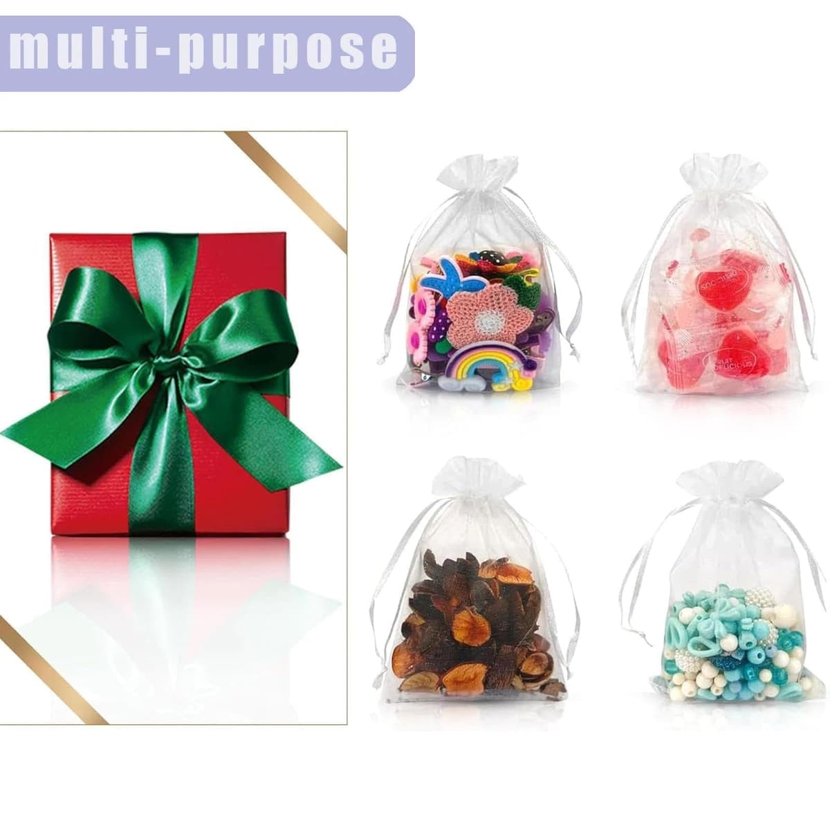 VOOSFSIE Bolsas de Organza Blancas 10x15cm, 50 Unidades Bolsas de Regalo Transparentes con Cordón, Bolsas de Organza para Bodas, Dulces, Joyas, Navidad, Fiestas y Embalaje de Souvenirs — view 5
