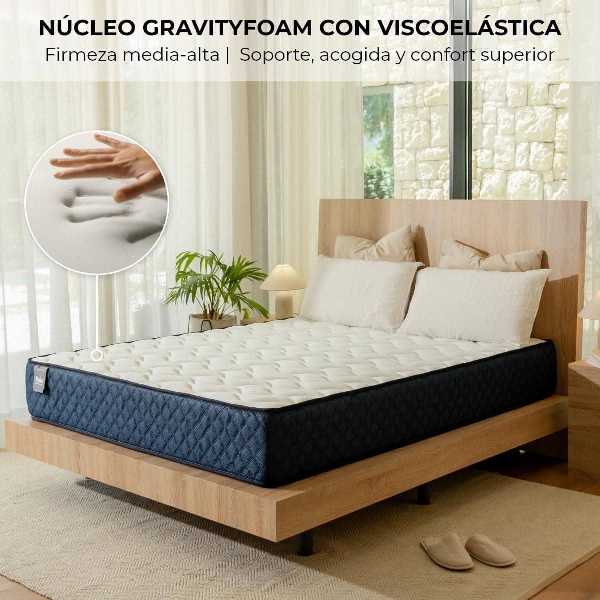 Don Descanso - Colchón 150x200 Viscoelástico Mulhacen DualSense, Altura 26cm. Multicapa con Núcleo GravityFoam, Firmeza Alta, Doble Cara Invierno/Verano, Transpirable. Fabricado en España, Azul — view 2
