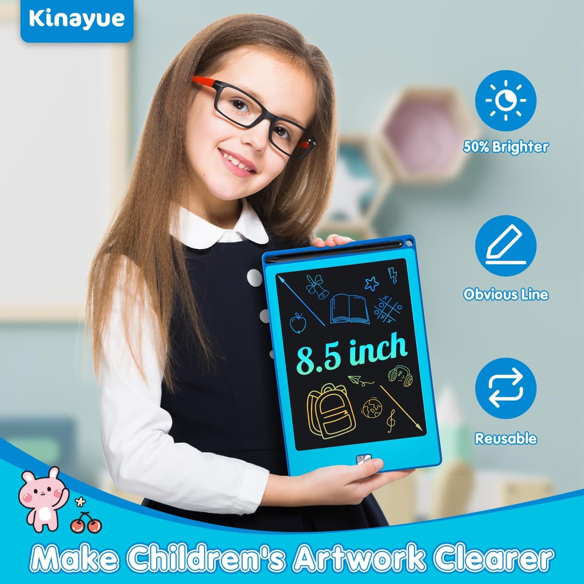 Kinayue Tableta Escritura Niños LCD 8,5 Pulgadas, Pizarra Magnetica Infantil Reutilizable, Juguete de Viaje de Aprendizaje Educativo, Regalo Cumpleaños Navidad, Tablet Dibujo Niños de 3 a 10 años — view 4