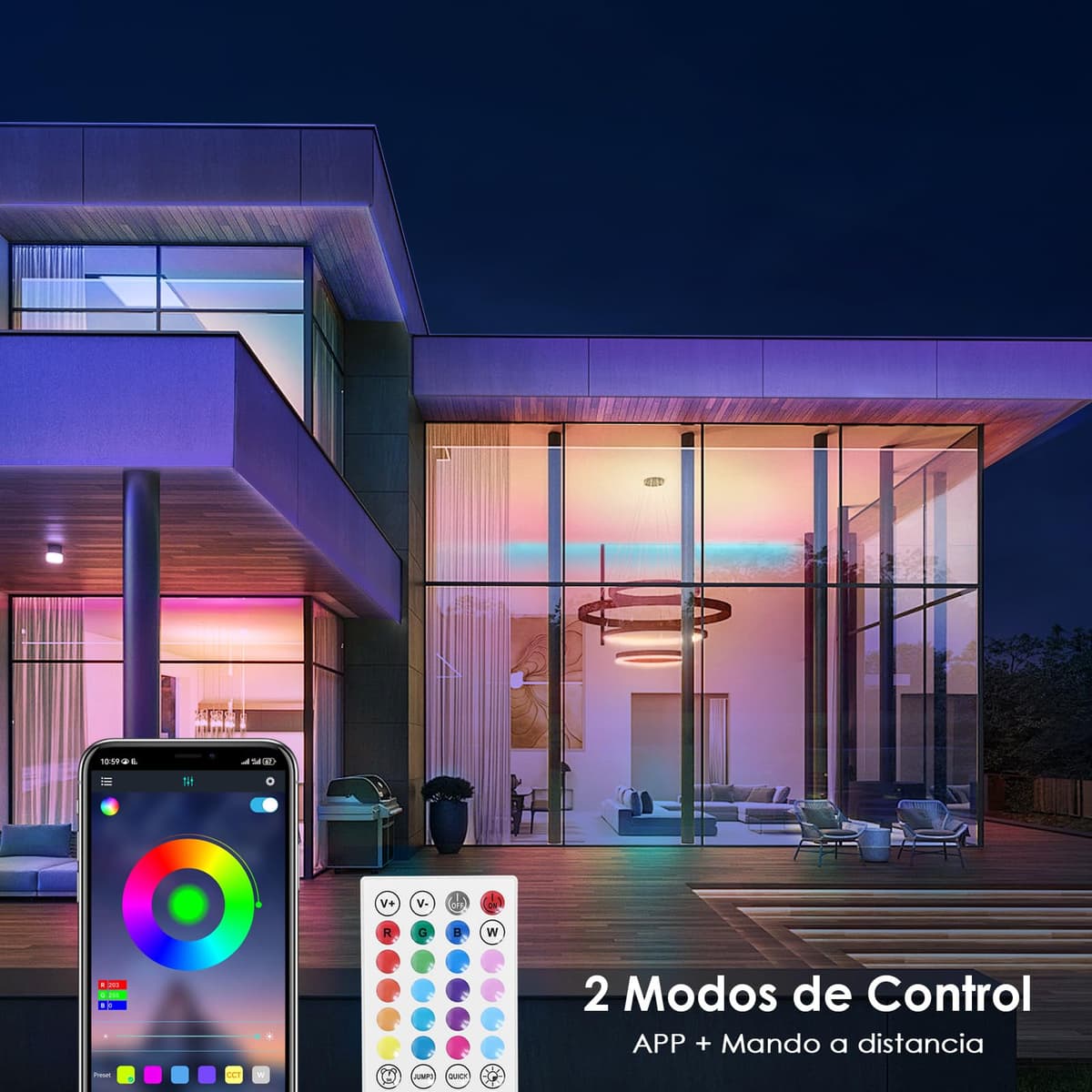 HOVVIDA Tira LED 5M, 30 LED/Metro, 1x5M, 24V RGB Luces LED, 150 LED, APP y Mando a distancia, Modo de Música, LED para Habitación, Sala, Cocina, Dormitorio, Bar, Fiesta — view 2