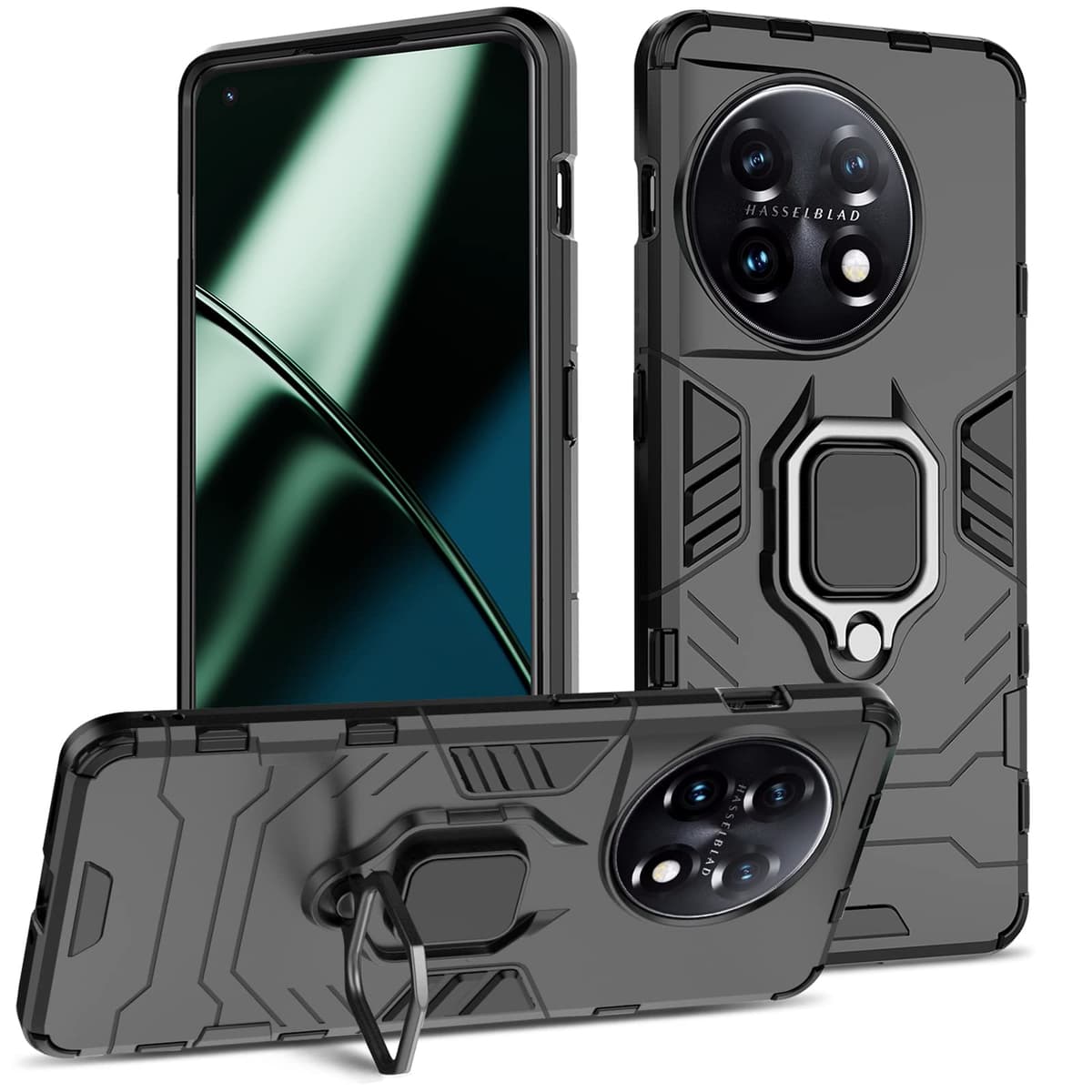 Funda para CMF Phone 2 Pro, Carcasa Antigolpes con Soporte anular metálico, Case Protectora de Grado Militar, Negro — view 704
