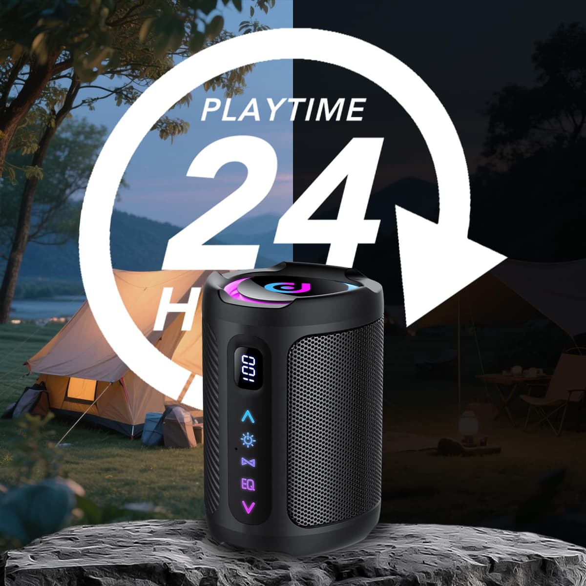 aowoka Bluetooth Speaker, 2026 Portable Wireless Speakers With Led Light, Bluetooth 5.4, 15H Playtime, Enhanced Bass, IPX7 Waterproof, Outdoor Speaker for Travel, Sport, Party, Biking. — view 4