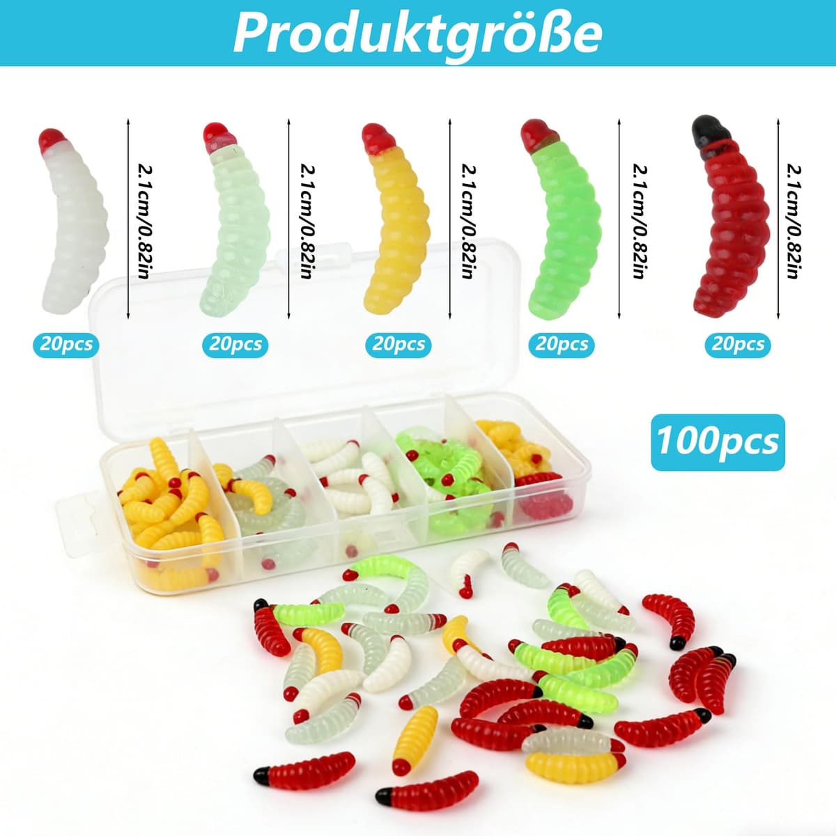 100 Pcs Kit de Señuelos de Pesca Suaves, Señuelos de PVC para Trucha, Perca y Lucioperca, Señuelo de Gusano de Blando para Cabezas Plomadas Estándar, Pesca de Lucio, Accesorios para Pescadores — view 2