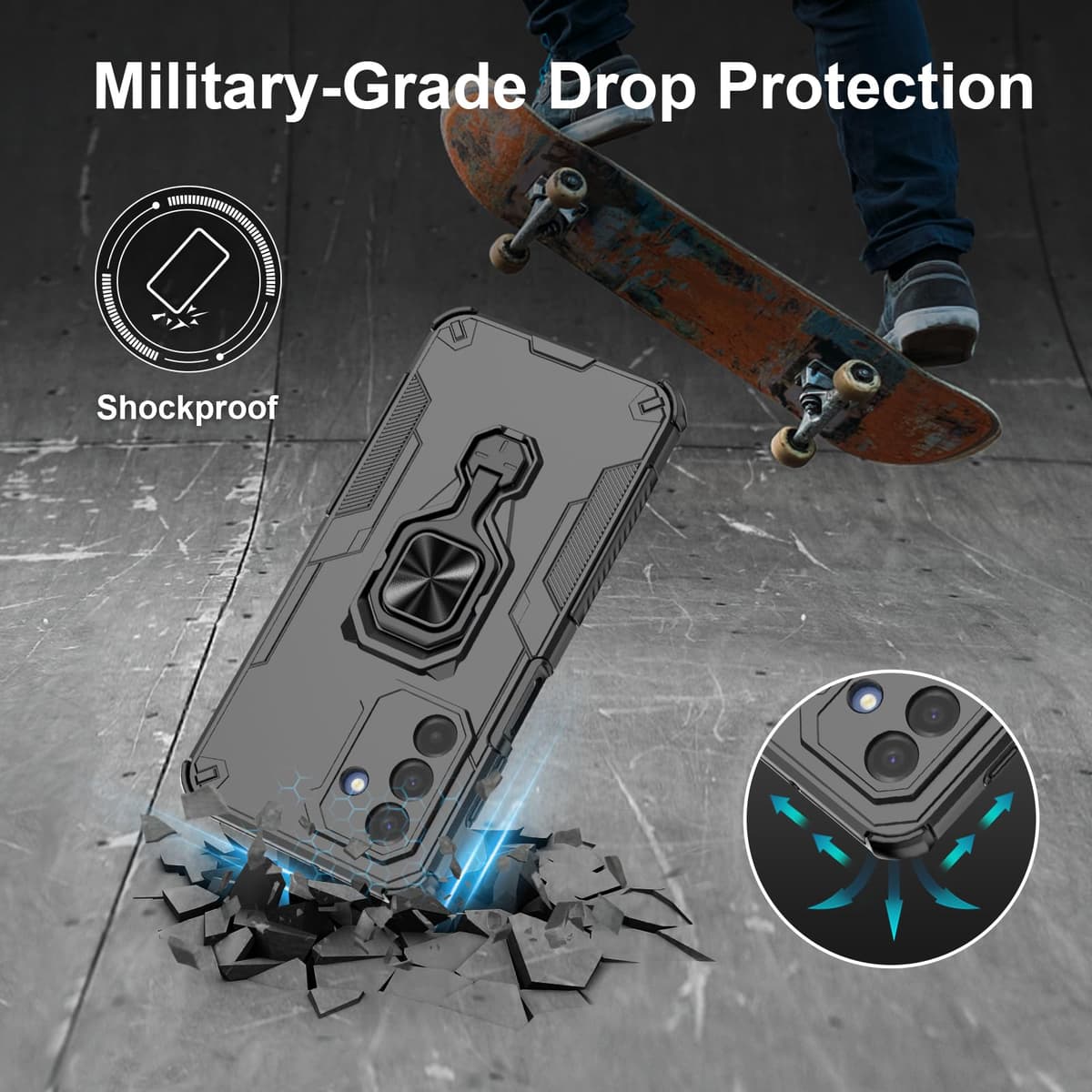 Funda para CMF Phone 2 Pro, Carcasa Antigolpes con Soporte anular metálico, Case Protectora de Grado Militar, Negro — view 655