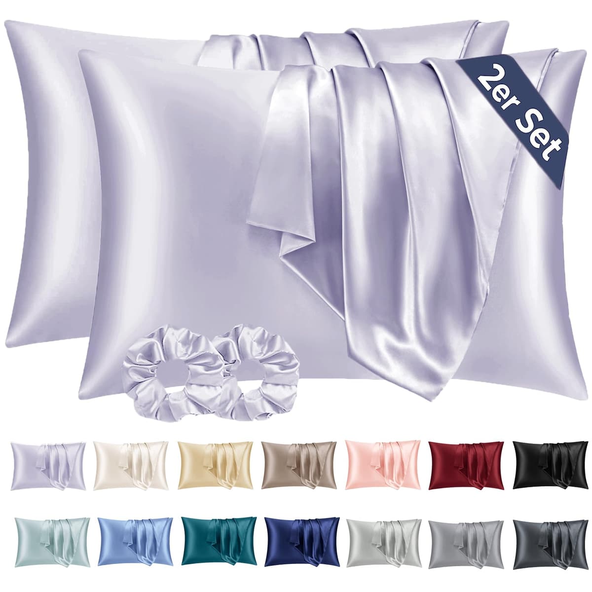 Vielit 2 Pack Satin Pillowcase for Hair and Skin Cooling,Soft as Silk Pillowcase for Hair and Skin,Easier Care than Silk Pillow Case Beige 50x75cm Gifts for Women Envelope & 2 Scrunchies — view 29