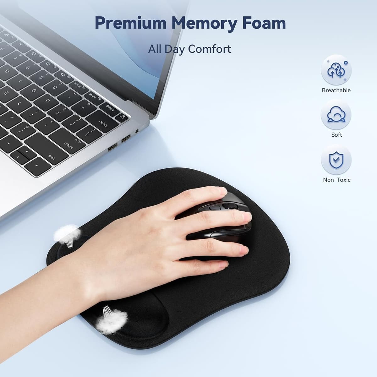 TECKNET Mouse Mat 3 Pack with Memory Foam Rest -Non-slip Rubber base- Special-Textured Water-Resistant Surface — view 2