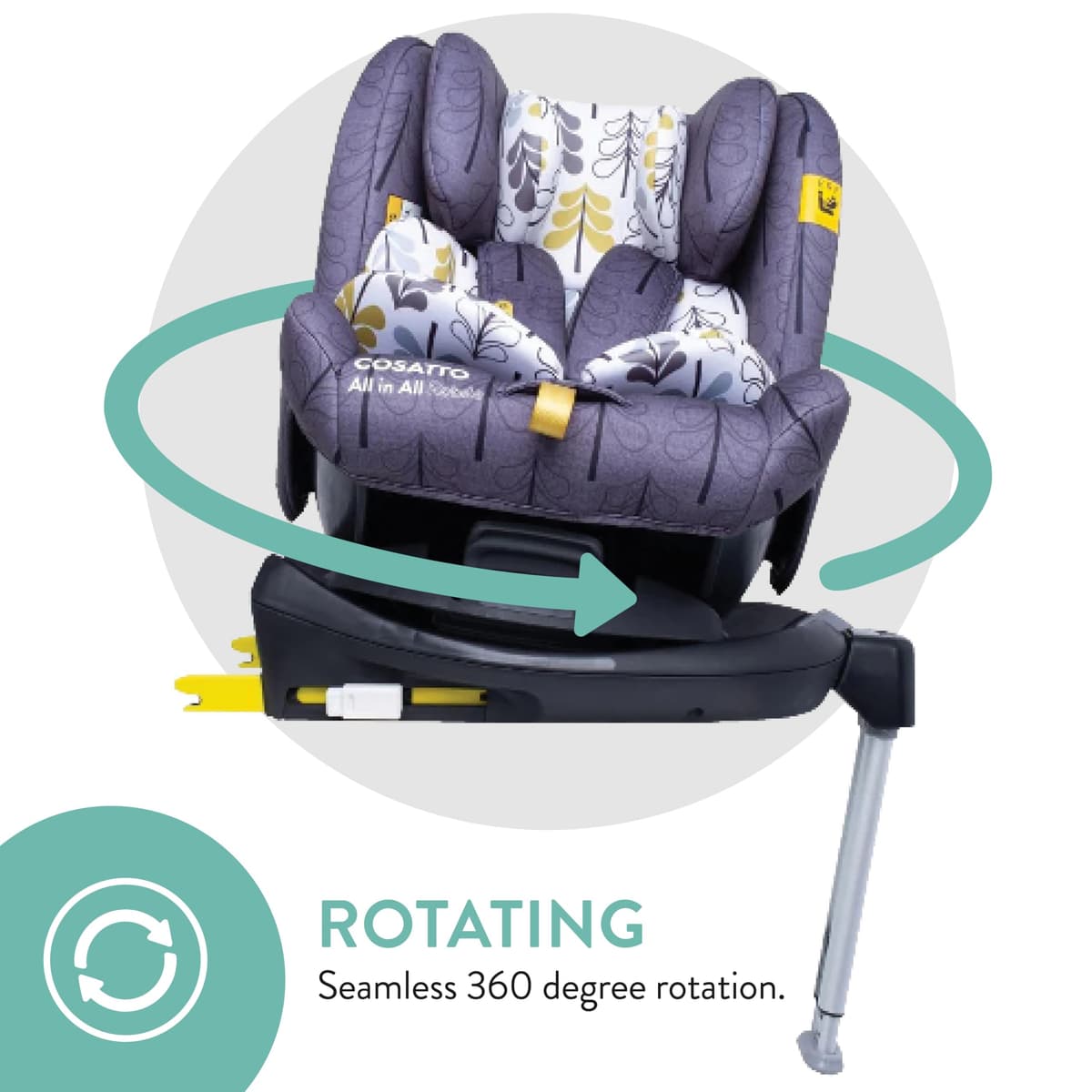 Cosatto All in All Rotate 360° Swivel Spin Car Seat - Group 0+123, 0-36 kg, 0-12years, ISOFIX, ERF, Anti-Escape (Fika Forest) — view 3