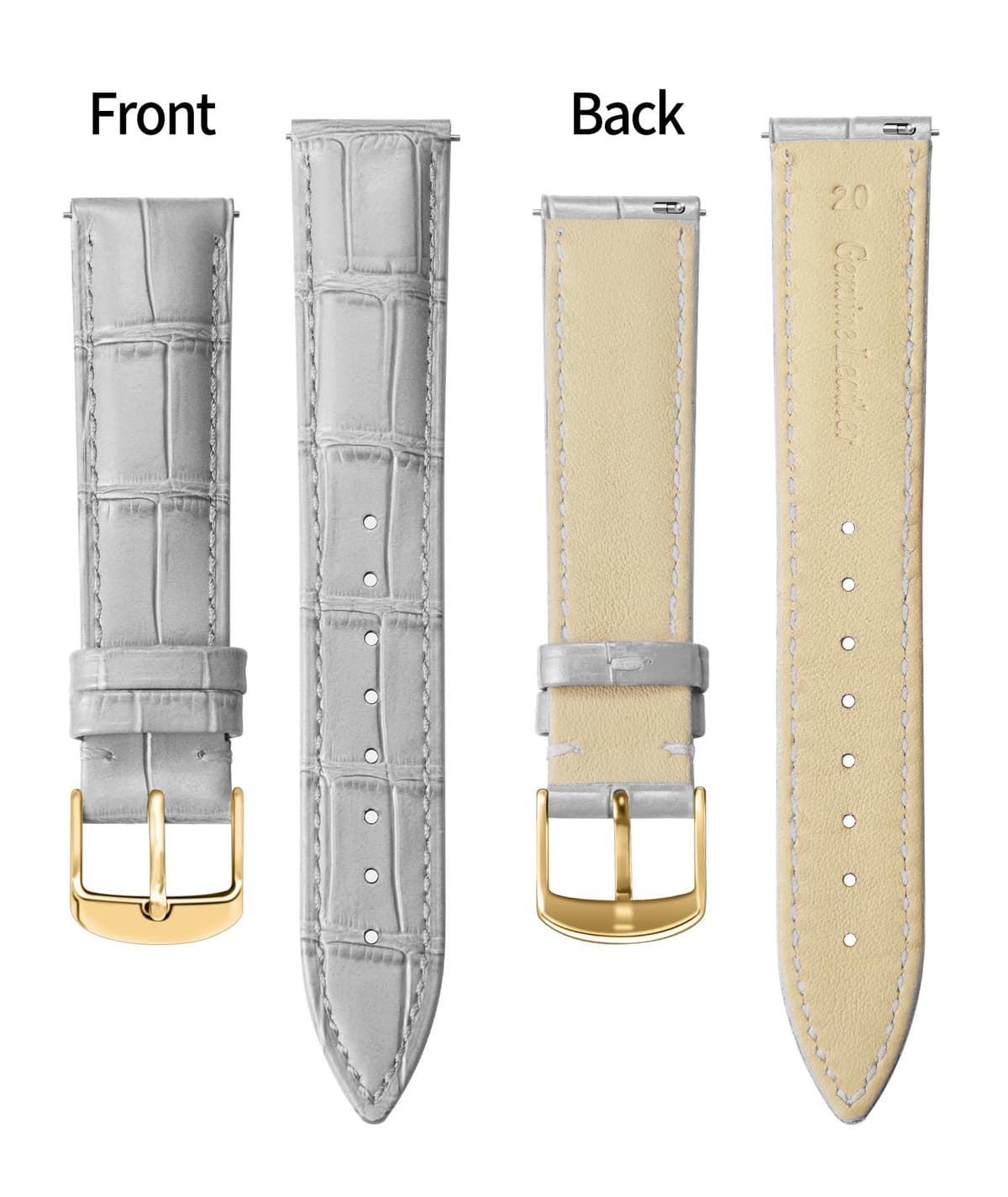 BINLUN Quick Release Leather Watch Straps Replacement Watch Bands Smart Watch Strap Crocodile Pattern in 10 Colors 13 Sizes with Silver/Gold/Rose-Gold Buckle for Men Women(10mm-24mm) — view 48