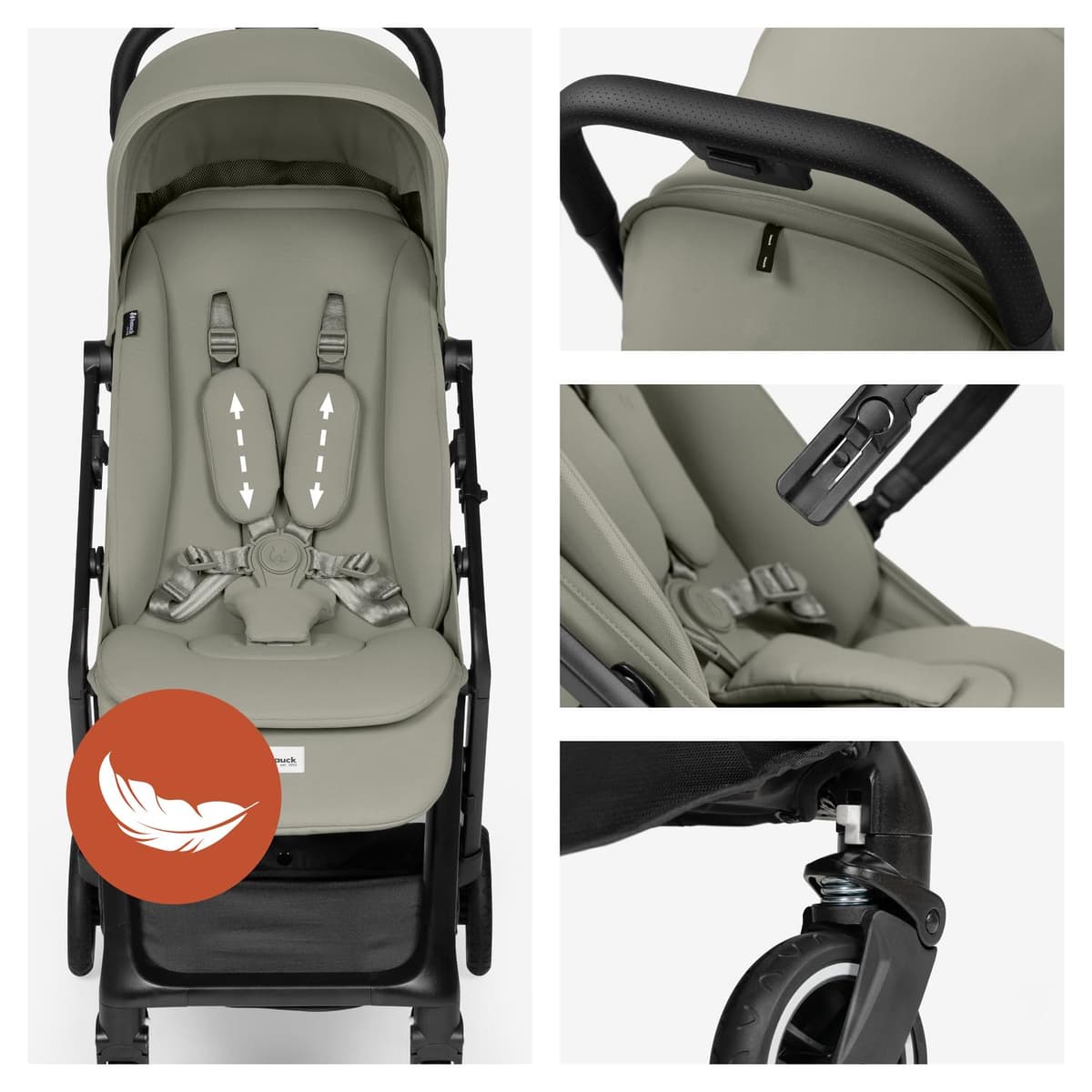 Hauck Fly N Care, Sage Green - Ultra Compact & Light Travel Pushchair (7.5kg) with One Hand Fold, Carry Strap & Bag, Seat Liner, Car Seat Adapter, UPF 50+ Sun Canopy, Fully Reclining Birth to 22 kg — view 5