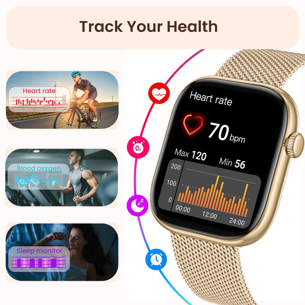 Smartwatch Mujer Reloj Inteligente con Llamada: 1.83'' Digital Smart Watch con Bluetooth Impermeable IP67 Monitor de Estrés Frecuencia Cardíaca Sueño Modo Deportivo 3 correas de reloj para Android iOS — view 5