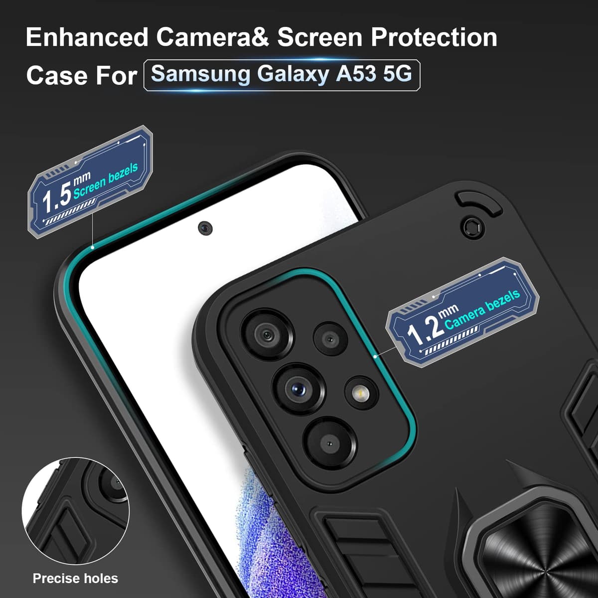 Funda para CMF Phone 2 Pro, Carcasa Antigolpes con Soporte anular metálico, Case Protectora de Grado Militar, Negro — view 993