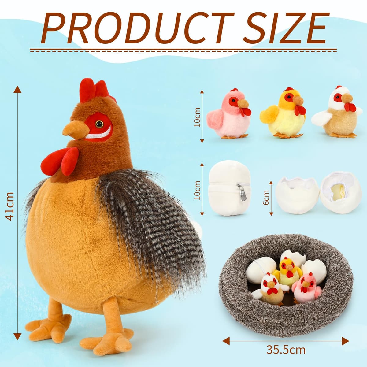 MorisMos Chicken Teddy with Baby Chicks inside, Easter Egg Laying Hen Stuffed Animal Plush Toys, Cuddly Chicken Plush Present for Kids Girls Christmas Birthday Easter Party Supplies. — view 3