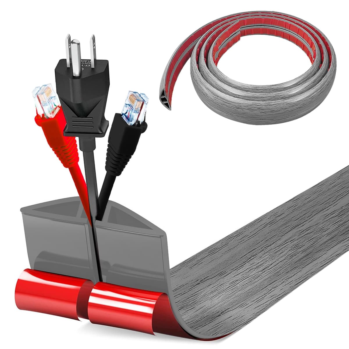Pasacables Suelo, Canaleta Cables Suelo, 1M x5cm Protector de Cables para Suelo, Cubiertas de Suelo para Cables Autoadhesiva Montaje para Todos los Hogar, Oficina, Escuela, Almacén(Madera Gris)