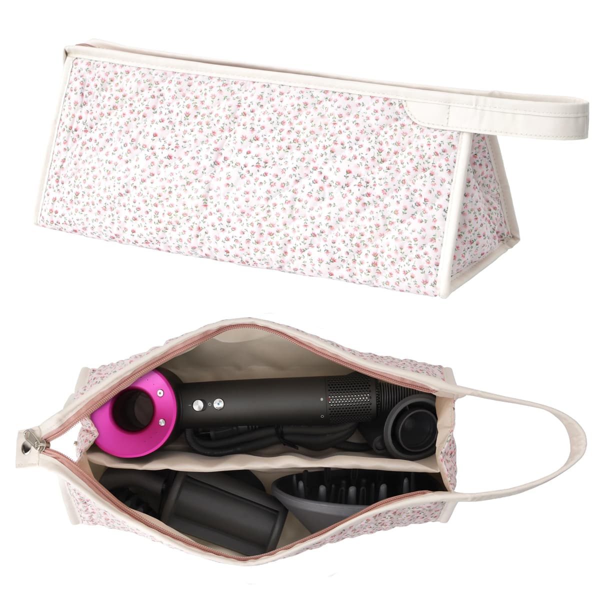 Bolsa de Almacenamiento para Secador de Pelo, Compatible con Airwrap Styler y Supersonic, Funda de Viaje para Shark Flexstyle y Accesorios, Estuche de Transporte para Rizador (Flor Rosa)