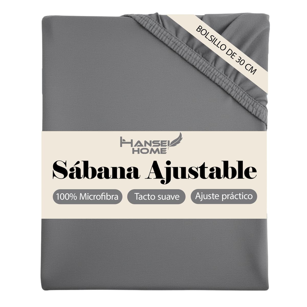 H HANSEL HOME Sábana Bajera Ajustable, Microfibra Transpirable y Suave, Altura 30 cm, Elástico 360° - Sábana Bajera 105x190/200cm – Gris Oscuro