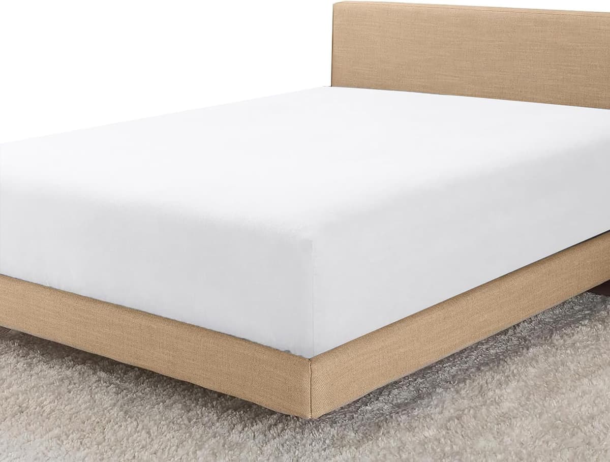 Linens World Egyptian Cotton Fitted Sheets Breathable, Anti Wrinkle 40cm Deep Pocket 200 Thread Count Bed Sheets Double Bedding & Linen- White Bedding Double 137 X 190 CM Double Fitted Sheet