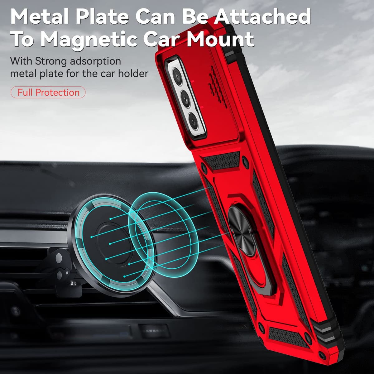 Funda para Samsung Galaxy A52 5G/4G/A52S 5G Carcasă Armor Militar Cubierta de Cámara Deslizante Proteger Fundas con 360 Full Protección Anillo Soporte Silicona Estuche Cover Case,Rojo — view 4