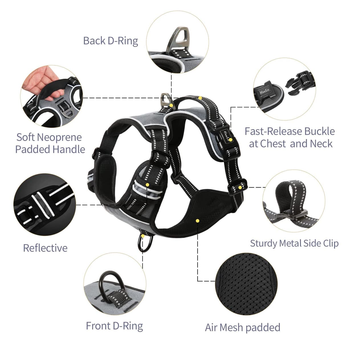 HEELE Dog Harness Medium No Pull Dog Vest Harness with Soft Handle Reflective Pet Harness for Outdoor Training Walking, Black, M — view 251