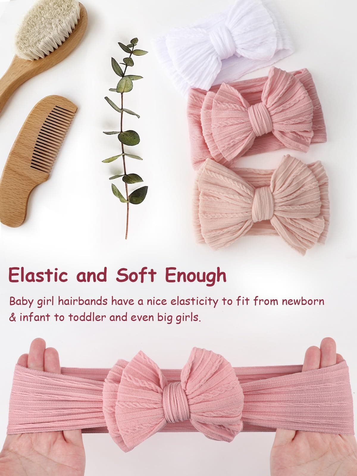 DRESHOW 3 Pack Girls Headbands Stretchy Nylon Headbands Handmade Hair Accessories for Newborn Infant Toddlers Kids — view 4