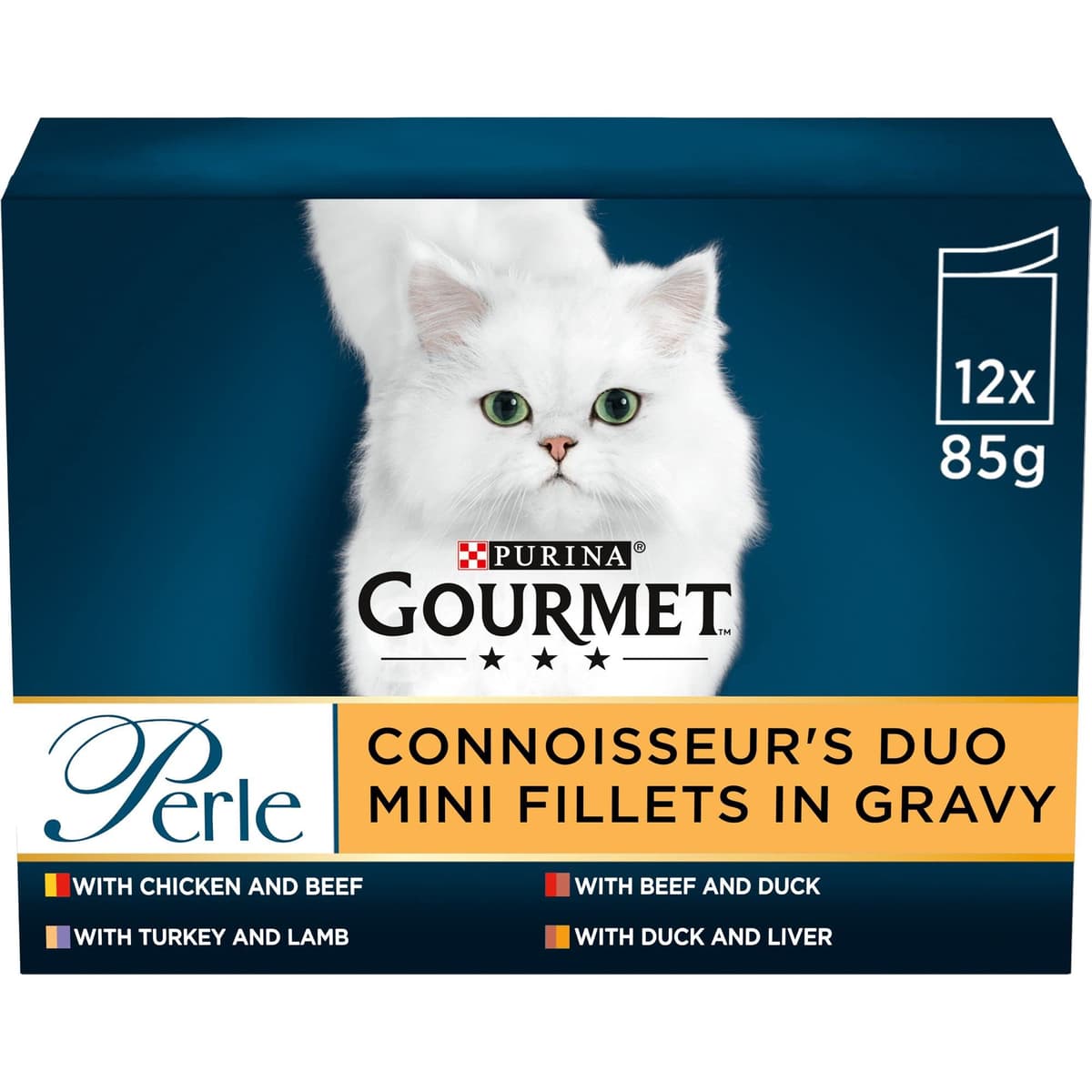 GOURMET Perle Chef's Collection Adult Wet Cat Food Mini Fillets in Gravy Variety Turkey, Tuna, Duck, Lamb 40 x 85g Pouches — view 12